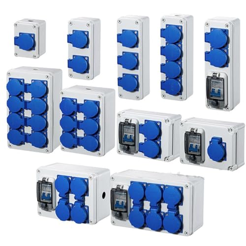 BUDAY Outdoor rainwater Socket Three Holes 10A EU Home Wall Mounted Multi-Function Outdoor Socket Box Electric car Charging(2K 2P MCB C,2 EU Socket)