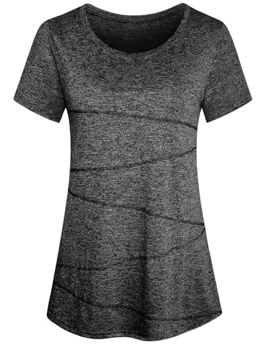 Image of Kimmery Workout Tops for Women Short Sleeve Shirts for Women Quick Dry Line Decor Yoga Tops