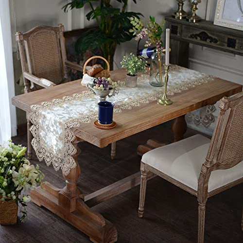 Artable Lace Table Runner Macrame Farmhouse Boho Christmas Rustic Embroidered Dresser Scarf Oblong For Wedding Shower Kitchen Outdoor Party Decor (Light Brown, 16 X 84 Inch) #TOP1