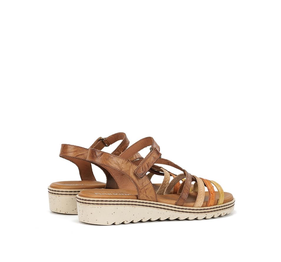 Fluchos Dorking by D9113 Camel – Sandalias cómodas para mujer con cuña ligera | Piel suave, cierre ajustable y suela flexible