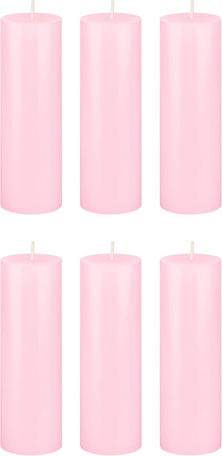 Mega Candles 6 pcs Unscented Solid Pink Pillar Candles, Hand Poured Premium Wax Candle 2 Inch x 6 Inch, Home Décor, Spas, Weddings, Occasions, Party, Centerpieces, Holidays, Vigils, Prayers