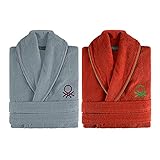 United Colors of Benetton. Unisex SORTIMENT M/L 360GSM 100% Baumwolle (ROT + GRAU) Bademantel für Damen und Herren, Mehrfarbig