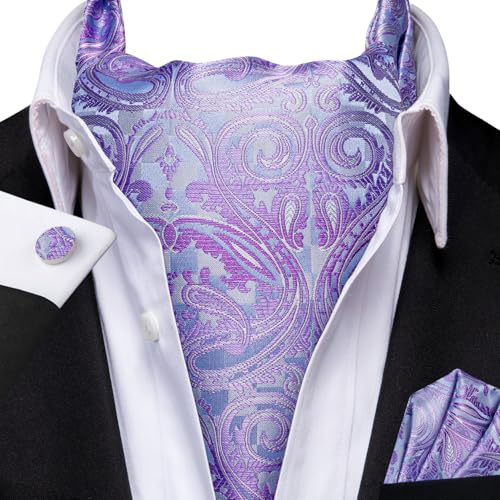 Image of Dubulle Paisley Floral Ascot for Men Self Tie Mens Cravat and Pocket Square Cufflinks Wedding