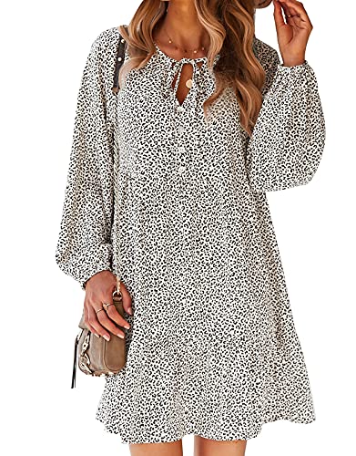 Vestido Mujer Cuello V Mangas largas Bohemio Playa Fiesta Chic Casual Leopardo Vestidos Blanco Cover