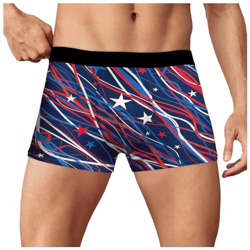 unbekannt Ropa interior para hombre, diseño del Día de la Independencia, transpirable, moderno, novedoso, impresión digital 3D, ropa interior para mujer, pantalones cortos retro, Azul oscuro., M
