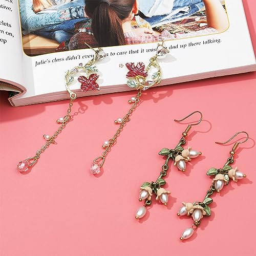 NEWITIN 6 Pairs Flower Earrings for Women Hypoallergenic Earring Pearl Leaf Floral Tassel Earring Statement Long Flower Dangle Earrings for Women4