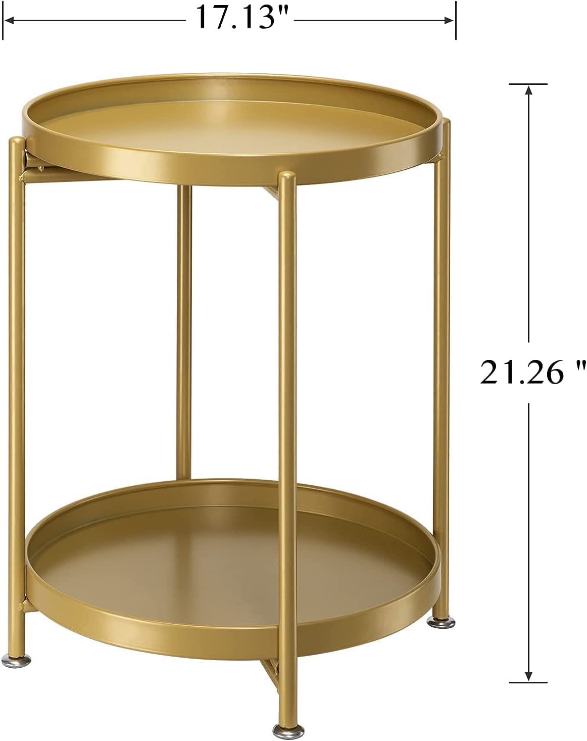 INDIAN DECOR 89203 End Table 2-Tier, Outdoor Side Table Metal Round Side Table with Removable Tray, Small Folding Accent Table, Anti-Rust Nightstand for Bedroom Balcony Patio Living Room (Gold) 1