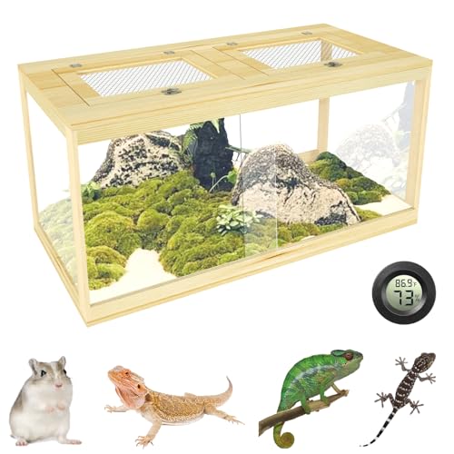67 Gallon Reptile Tank - 40' Lockable Sliding Door Bearded Dragon & Snake Tank with Metal Mesh Roof, Front Opening Terrarium for Lizards, Leopard Gecko (Wood, 40' x 20' x 20')