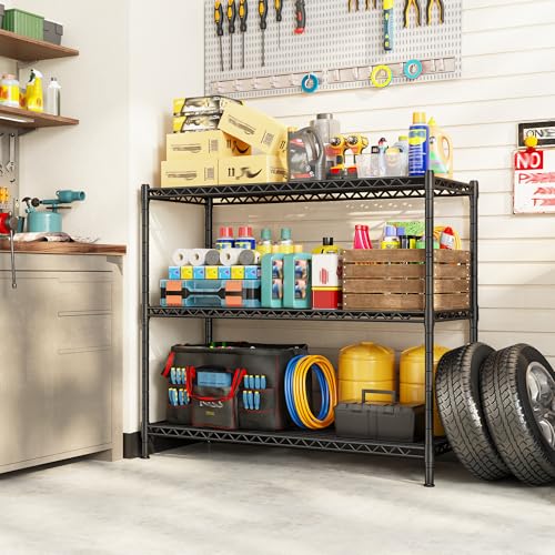 Image of DurayLoly 35.6 inch W Storage Shelves, 3 Tier Adjustable Metal Shelving Unit Heavy Duty Steel Wire Rack for Kitchen,Laundry,Pantry,Office,Garage, Closet,Black(35.6 inch Wx14 inchDx35.6 inchH)