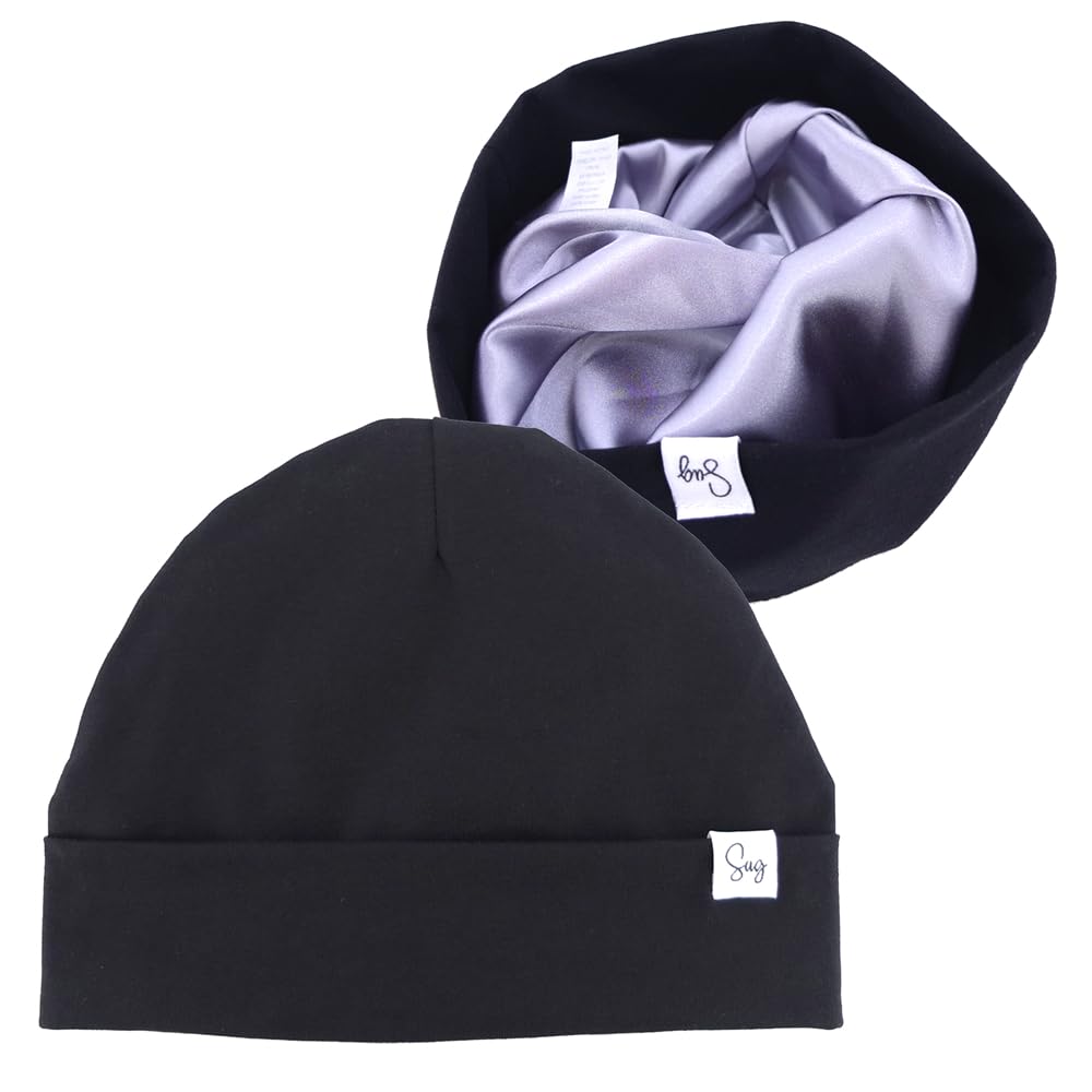 Sugarmelon Men's Black Lightweight Jersey Beanie Hat For Newborn Baby Boys Girls Silky Satin Lined Hats Bonnet Toddler Infant Little Kids Beanies Caps (6-24M,)