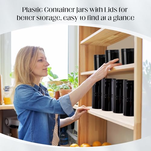Image of Patelai 4 Pcs Plastic Jars Wide Mouth with Lids,16 Ounce,Pure Black