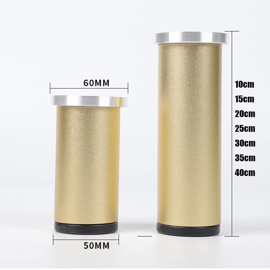 Patas de mesa ajustables de aleación de aluminio, 4 patas de metal sin perforaciones, patas de soporte para muebles de baño (color aluminio de 40 cm)