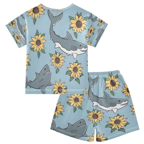 senya Short Sleeve Pajamas Sets Summer Cotton Sleepwear Shark and Sunflower2