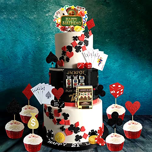 JeVenis Décorations de gâteau de casino Décorations de gâteau de poker Décorations de gâteau de Las Vegas Décoration de gâteau de poker de dés Fournitures de fête de casino Faveurs de fête