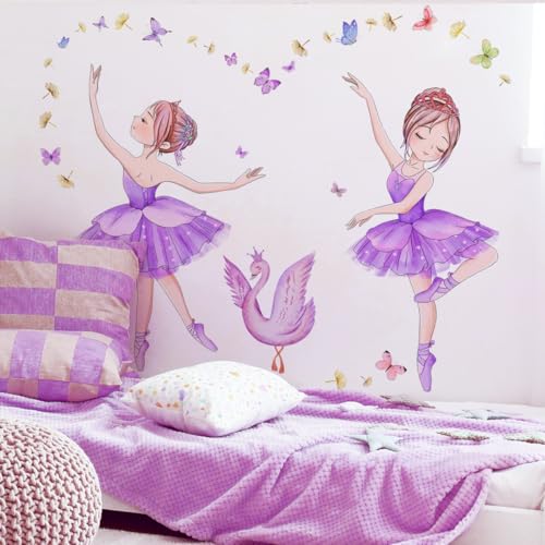 WandSticker4U®- Stickers muraux BALLERINE violet (119x75 cm) I Autocollant mural chambre fille danseuse ballet princesse papillons I Déco murale chambre...