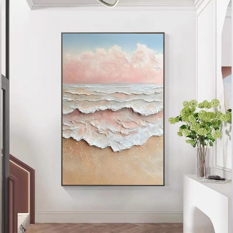 Grand paysage peint à la main tableau sur toile vagues de plage peinture à l'huile originale