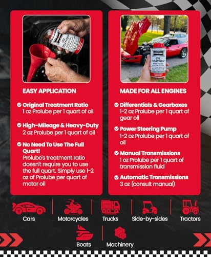 Image of Prolube Oil Treatment - Engine Oil Additive for Gas & Diesel Engines - Reduces Wear, Noise, Vibration - Boosts Fuel Economy & Horsepower - Works on Transmissions & Differentials (6oz)