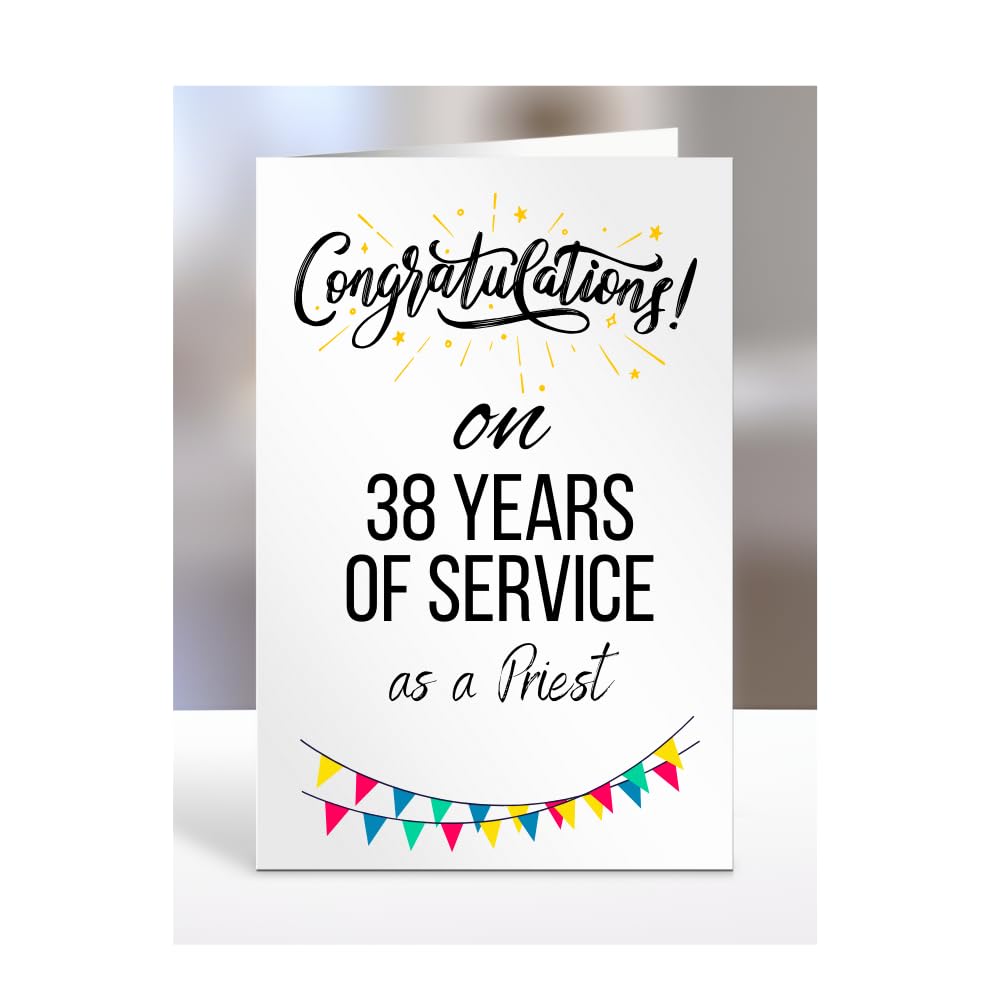 38 years of service card for priest, work anniversary, employee, colleague, boss, retirement, leaving, present, gifts, men, women, congratulations on 38th, A5-311_38