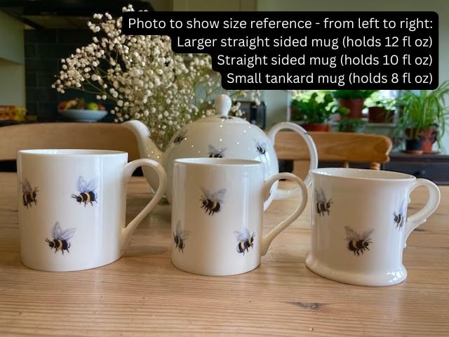 ROCK THE HOME Bees 2 Pack Small 10 fl oz Straight Sided Mug, White Fine English Bone China Cups - Image 4