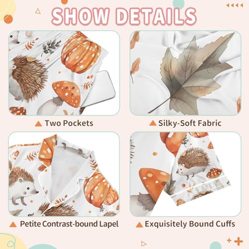 senya A Hedgehog Pumpkin Satin Summer Pajama Sets Silk Short Sleeve Button Down Sleepwear3