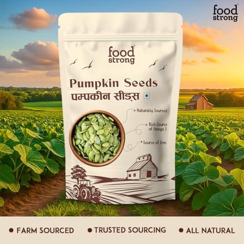 Image of Foodstrong Pumpkin Seeds | Rich Source of Omega 3, Iron & Protein | Naturally Sourced, Gluten-Free, GMO-Free | 200g (Pack of 3)