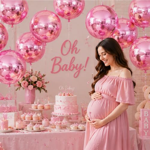 Image of 14 Pcs Pink Round Foil Balloons Light Baby Pink Metallic 4D Balloons