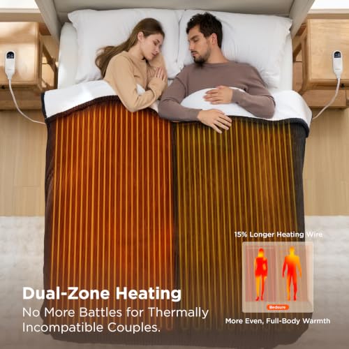 Image of Bedsure Ribbed Electric Blanket Queen, Black Heated Blanket, Preheat | Fast Heating, Dual Control, 6 Heat & 6 Timer (Up to 10H) Settings, 8 Hours Auto-Off, ETL & FCC, Gifts for Grandma, 84 inchx90 inch