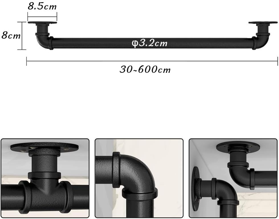DASHADAO Stair Handrails for Wall Staircase Handrails/Bannister Rail | Wall Mounted Black Rustic Vintage Pipe Decking Railings Complete Kit | for Villas/Loft/Entryways/Bar