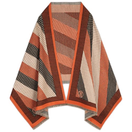 Relang Scarfs for Women Pashmina Silky Shawl Wrap for Evening Dressing Blanket Open Front Poncho Cape Striped Orange