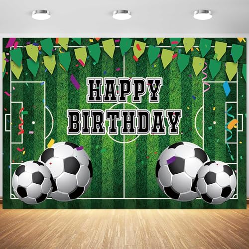 7x5ft Soccer Birthday Backdrop Boys Soccer Theme Party Photography Background Football Field Kids Birthday Party Banner Decorations Cake Table Supplies Photo Booth Props