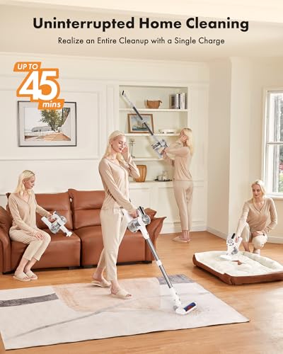 Image of Trucozie Cordless Vacuum Cleaner, 8-in-1 Lightweight Stick Vacuum with 45mins Runtime, Powerful Suction, Vacuum Cleaners for Home, Hardwood Floors, Carpet, Pet Hair,White