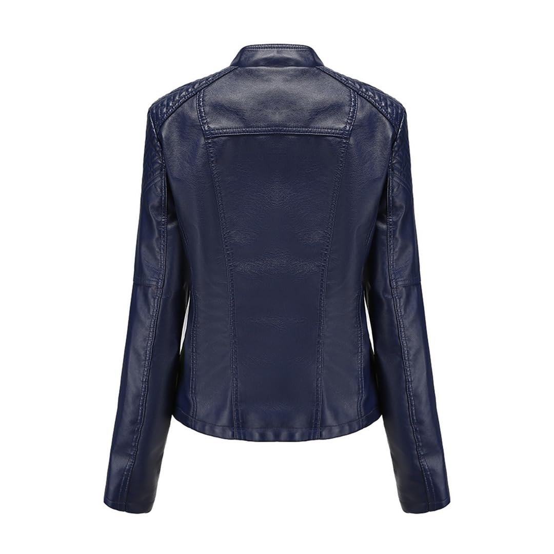 Giacca In Pelle Autunno-Primavera Da Donna Cappotto Corto In Pelle PU Colletto Alla Coreana Capispalla Con Cerniera