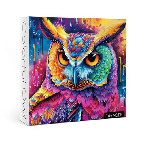 Owl Puzzle 1000 Piece for Adults, Colorful Owls Jigsaw Puzzles Beautiful Bird Art, Funny Rainbow Ani