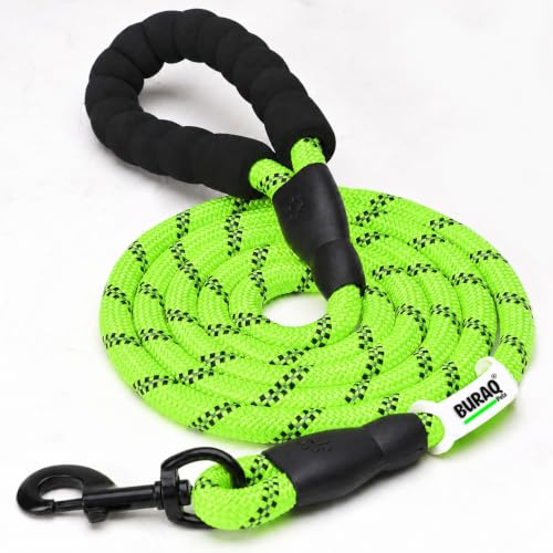 Image of Buraq Heavy Duty 5FT Dog Leash, Anti Slip Padded Handle, Highly Reflective Dog Rope & 360 Swivel Hook, Strong Leash for Dogs Walking & Training (Green, 5 Feet Long)