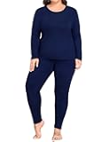 SWOMOG Plus Size Thermal Underwear Sets for Women Long Johns Base Layer Set 2 Pcs Underwear Top & Bottom Pajama Set