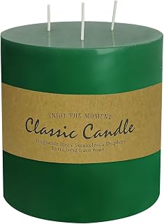 Extra Large 3 Wick Green Pillar Candle, 6" x 6", Unscented, Dripless, Smokeless, and Clean-Burning. Approx. 120 Hours of Burn Time. Perfect for Weddings, Dinners, Halloween, Christmas and Home Decor