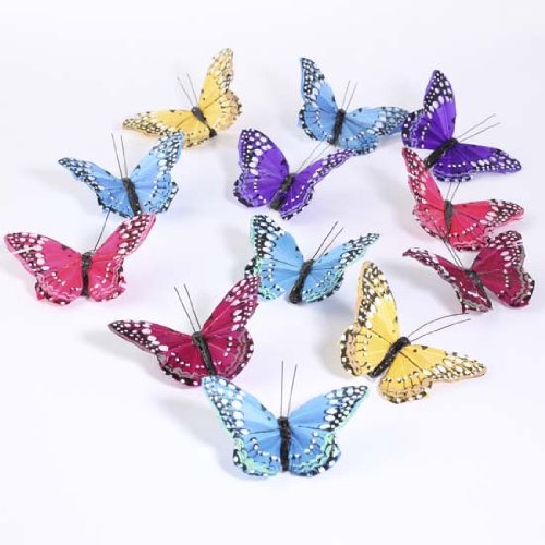 Factory Direct Craft Package of 12 Pieces Assorted Artificial Butterflies for Holiday Home Décor, Crafting and Displaying