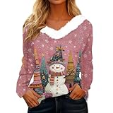 Generisch Weihnachtsbekleidung Damen Weihnachtspullover Weihnachtspulli Mit V-Ausschnitt Aus Plüsch Lustig Weihnachtsshirt Frauen Weihnachtshemd Ugly Christmas Jumpers for Women 04-Rosa L