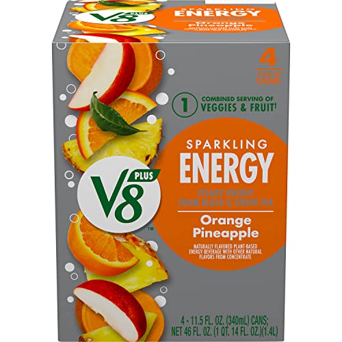 Image of V8 +Energy Sparkling Orange Pineapple Juice Energy Drink, 11.5 fl oz Can (4 Pack)