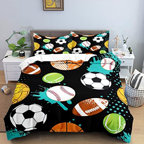 QBIDCSX Bedding Double Duvet Set Football Rugby Bedding Double Bed Set - Microfibre Quilt Cover 230x220 cm - Comforter Cover with 2 Pillowcases(Double)