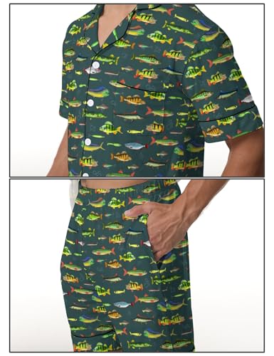 Men's Short Sleeve Pajama Set Button Down Sleepwear 2 Piece Summer Lounge Pjs With Pockets 6