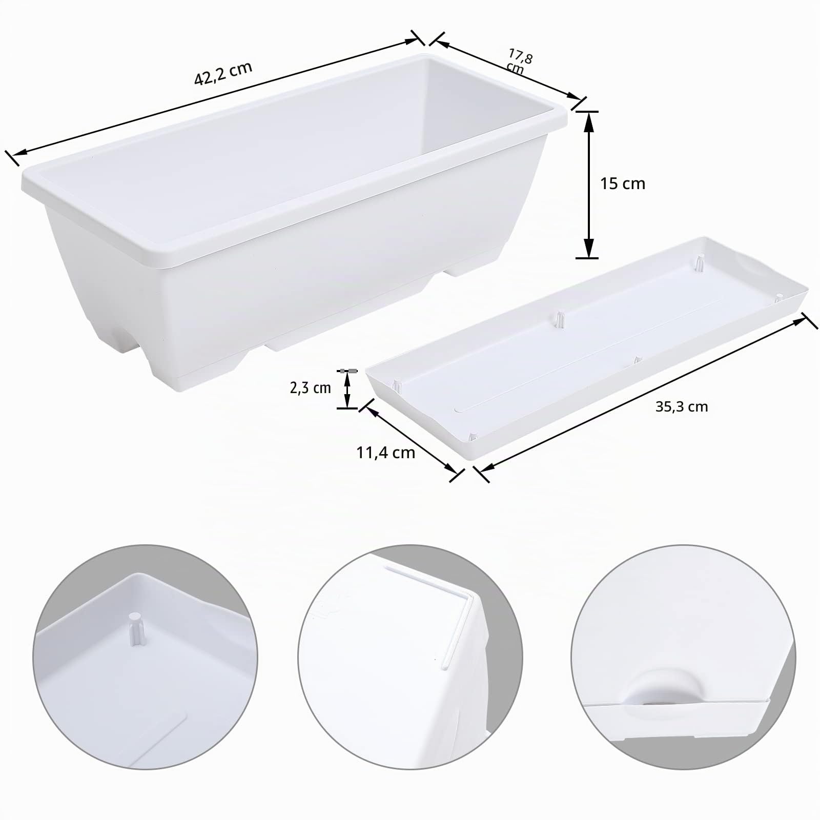 CHUKEMAOYI Lot de 7 jardinières rectangulaires en Plastique de 43,2 cm avec soucoupes pour intérieur et extérieur, Jardin, terrasse, décoration d'intérieur