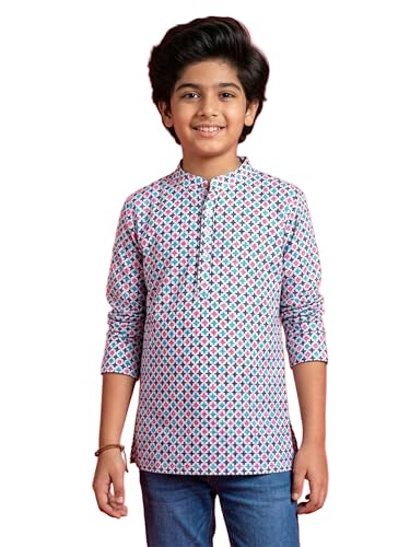 Image of KiddoPanti Boys 100% Cotton Ethnic Motif Printed Short Length Kurta
