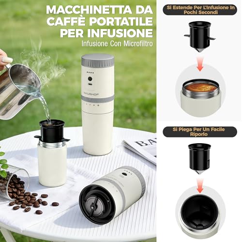 Table de camping pliante VILLEY en aluminium et machine à café portable rechargeable