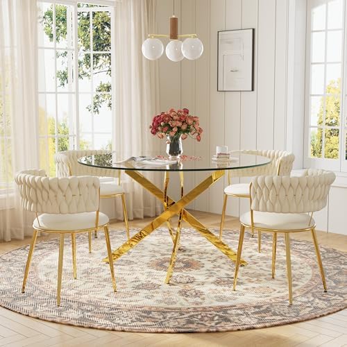 47'' Round Glass Dining Table Set for 4,...
