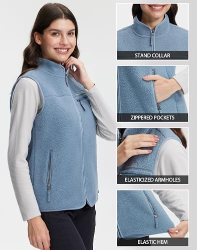 Pioneer Camp Ärmellose Damenweste mit Winddichtem Fleece – Reißverschluss-Taschen, Stehkragen für Outdoor(Teal Blue;L)