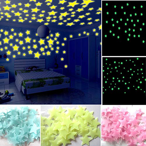 Mibee 100 Pcs Lindo Noite-luminosa Fluorescente Estrelas do Fulgor Adesivos de Parede Home Decor Ade