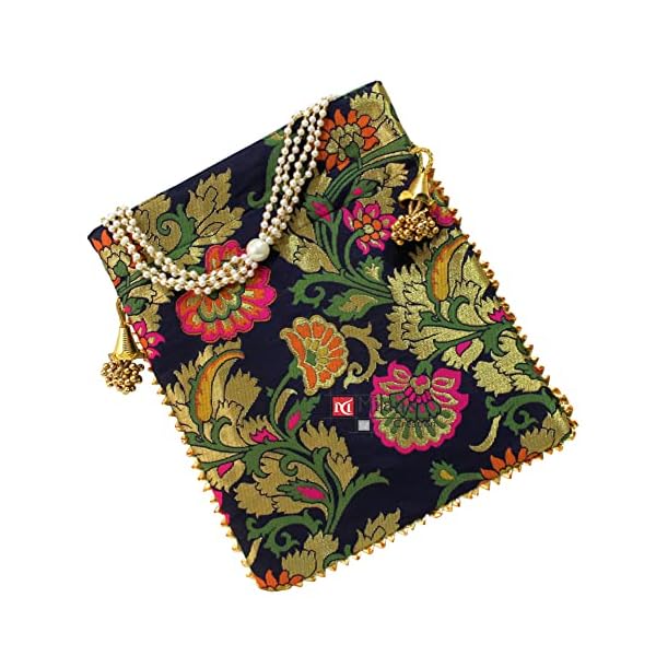MILAN'S CREATION Designer Banarasi Brocade Potli Bag With Pearl Handle & Tassel Ethnic Wedding Purse Women’s Handbag - Image 4