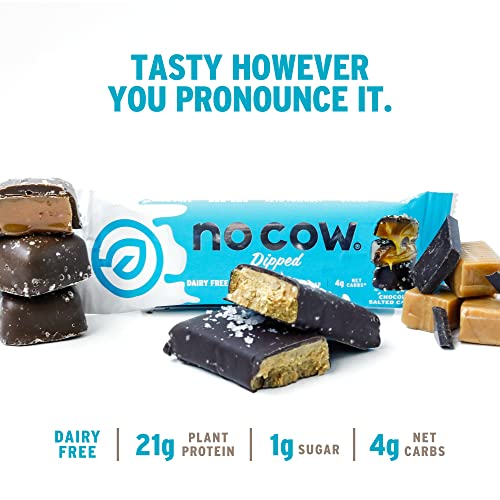 No Cow High Protein Bars, Chocolate Salted Caramel 12 Pack + Chocolate Sea Salt 12 Pack, 21G Plant Based Vegan Protein, Keto Friendly, Low Sugar, Low Carb, Low Calorie, Gluten Free #TOP3