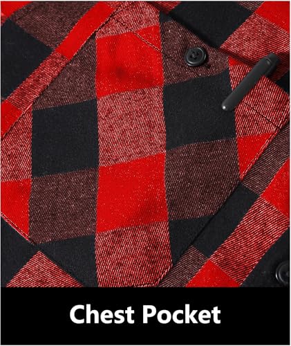JACKETOWN Men's Flannel Long Sleeve Hoodie Shirts Casual Button Down Plaid Shirt Jackets Stylish with Pocket Red - image 4